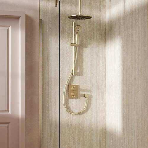 Additional image for Crossbox Shower Set 4 300mm Head & Slide Rail Kit (Brushed Brass).