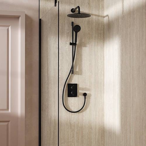 Additional image for Crossbox Shower Set 4 300mm Head & Slide Rail Kit (Matt Black).