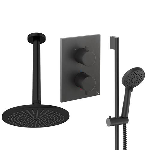 Additional image for Crossbox Shower Set 4 300mm Head & Slide Rail Kit (Matt Black).