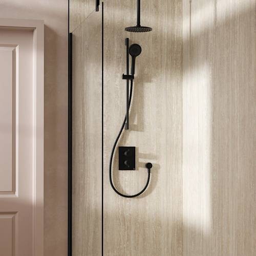 Additional image for Crossbox Shower Set 4 200mm Head & Slide Rail Kit (Slate).