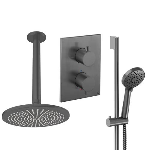 Additional image for Crossbox Shower Set 4 300mm Head & Slide Rail Kit (Slate).