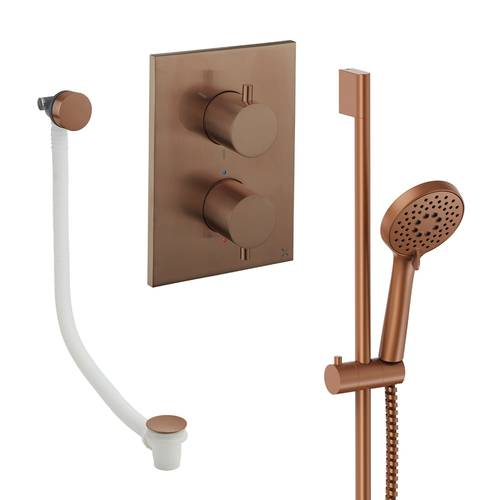 Additional image for Crossbox Shower Set 6 With Slide Rail Kit & Bath Filler (Brushed Bronze).