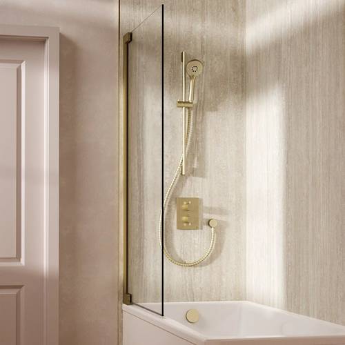 Additional image for Crossbox Shower Set 6 With Slide Rail Kit & Bath Filler (Brushed Brass).
