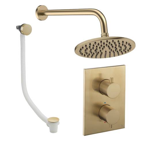 Additional image for Crossbox Shower Set 7 With 200mm Head & Bath Filler (Brushed Brass).
