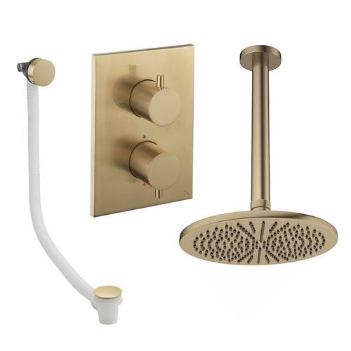 Additional image for Crossbox Shower Set 7 With 300mm Head & Bath Filler (Brushed Brass).