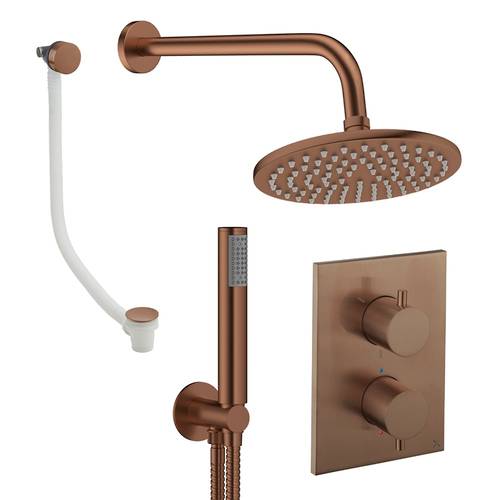 Additional image for Crossbox Shower Set 9 200mm Head, Handset & Bath Filler (Brushed Bronze).