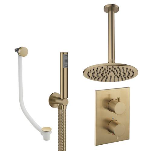 Additional image for Crossbox Shower Set 9 200mm Head, Handset & Bath Filler (Brushed Brass).