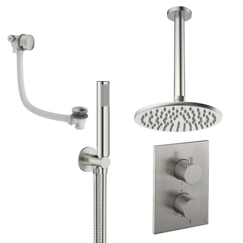 Additional image for Crossbox Shower Set 9 200mm Head, Handset & Bath Filler (Brushed Nickel).