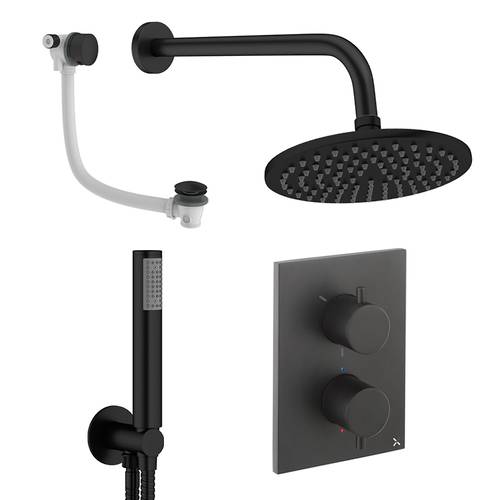 Additional image for Crossbox Shower Set 9 200mm Head, Handset & Bath Filler (Matt Black).