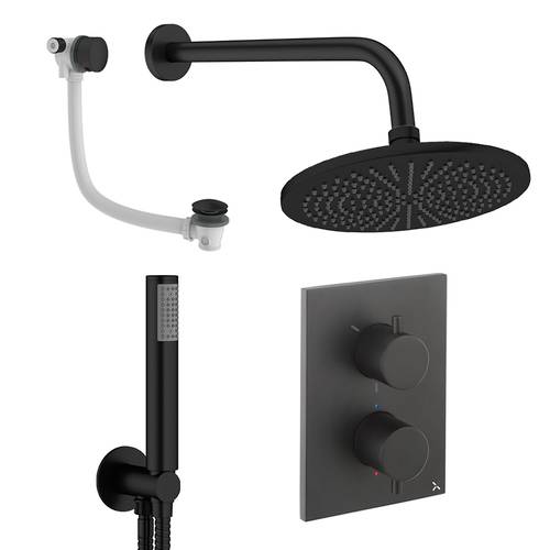 Additional image for Crossbox Shower Set 9 300mm Head, Handset & Bath Filler (Matt Black).