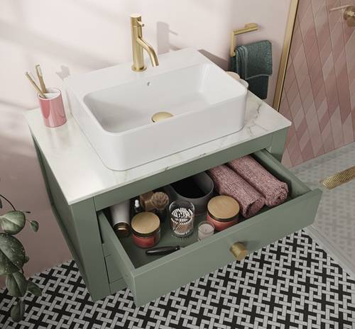 Additional image for Wall Hung Vanity Unit & Worktop (700mm, Sage Green).