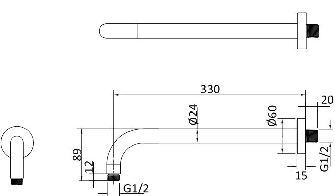 Additional image for Design Shower Set 1,  300mm Head & Wall Arm (Brushed Bronze).