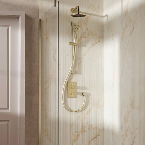 Additional image for Design Shower Set 4, 200mm Wall Head & Slide Rail (Brushed Brass).