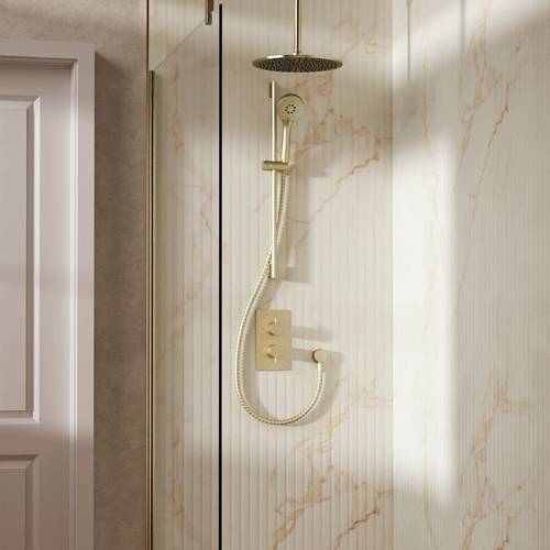 Additional image for Design Shower Set 4, 300mm Ceiling Head & Slide Rail (Brushed Brass).