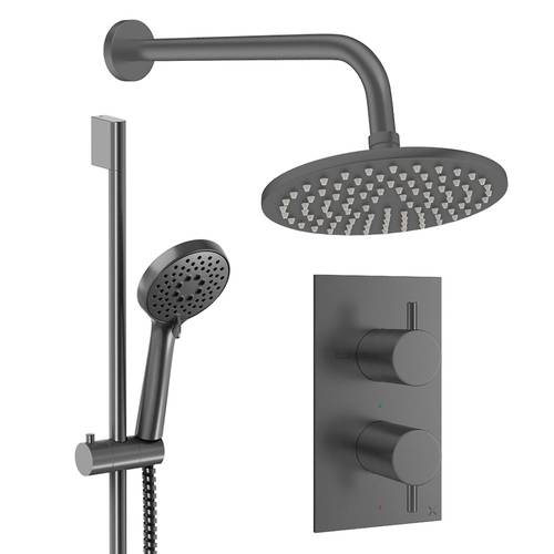 Additional image for Design Shower Set 4, 200mm Wall Head & Slide Rail (Slate).