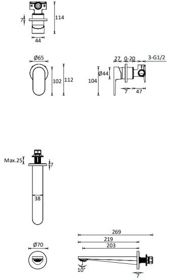 Additional image for Wall Mounted Basin Mixer Tap (Chrome).