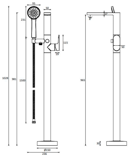 Additional image for Floor Standing Bath Shower Mixer Tap (Br Brass).