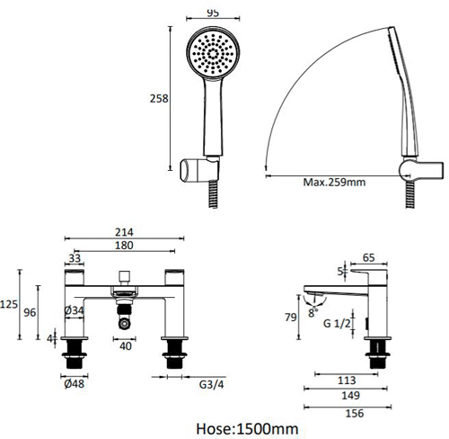 Additional image for Bath Shower Mixer Tap (Matt Black).