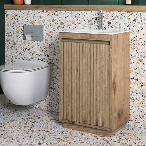 Additional image for Vanity Unit With White Glass Basin (475mm, Windsor Oak, 1TH)