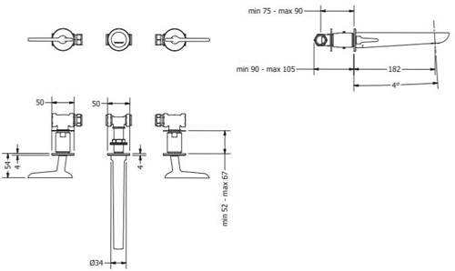 Additional image for Wall Mounted Basin Mixer Tap (3 Hole, M Black).