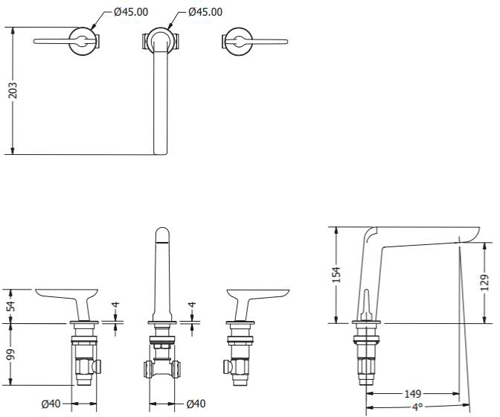 Additional image for Basin Mixer Tap (3 Hole, Brushed Brass).