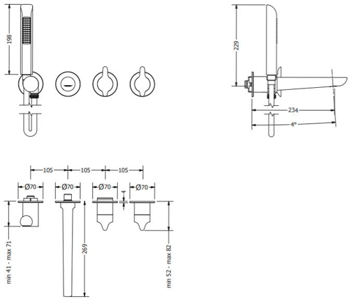 Additional image for Shower Valve With Spout & Kit (2 Outlets, Chrome).