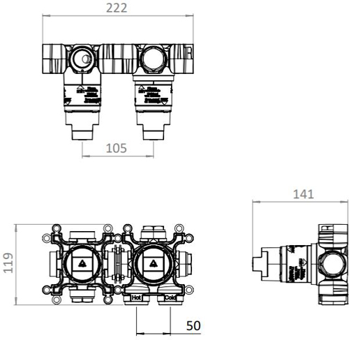 Additional image for Concealed Shower Valve With 2 Outlets (Br Brass).