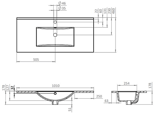 Additional image for Vanity Unit With Ceramic Basin (1000mm, Matt Black, 1TH).