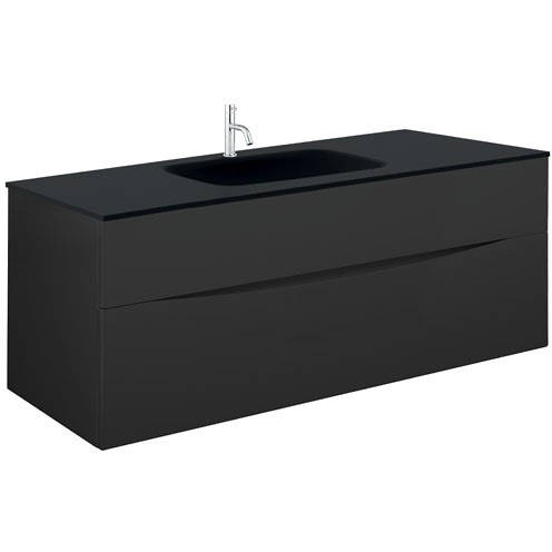 Additional image for Vanity Unit With Black Glass Basin (1000mm, Matt Black, 1TH).