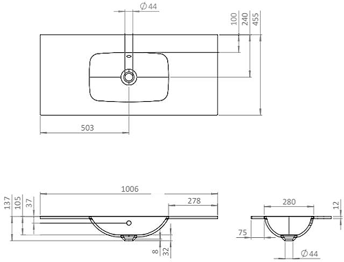 Additional image for Vanity Unit With Black Glass Basin (1000mm, Matt Black, 1TH).