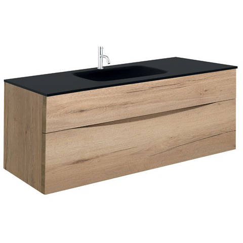 Additional image for Vanity Unit With Black Glass Basin (1000, Windsor Oak, 1TH).