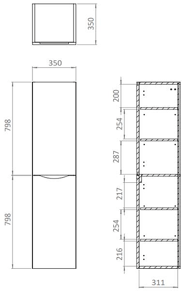 Additional image for Wall Hung Tower Unit (1600x350mm, Matt Black).