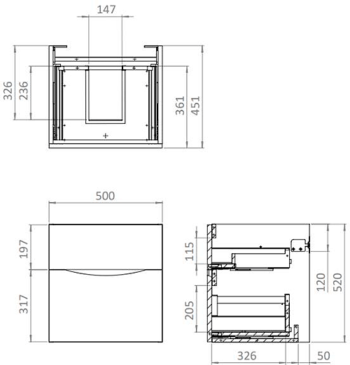 Additional image for Vanity Unit With Ceramic Basin (500mm, Matt Black, 1TH).