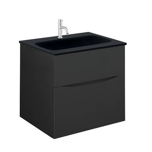 Additional image for Vanity Unit With Black Glass Basin (500mm, Matt Black, 1TH).