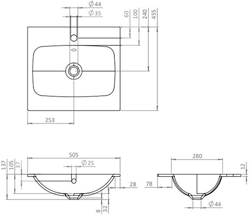 Additional image for Vanity Unit With White Glass Basin (500mm, Nordic Oak, 1TH).