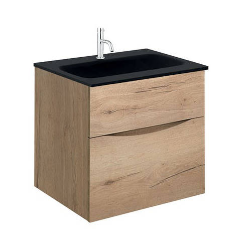 Additional image for Vanity Unit With Black Glass Basin (500mm, Windsor Oak, 1TH)