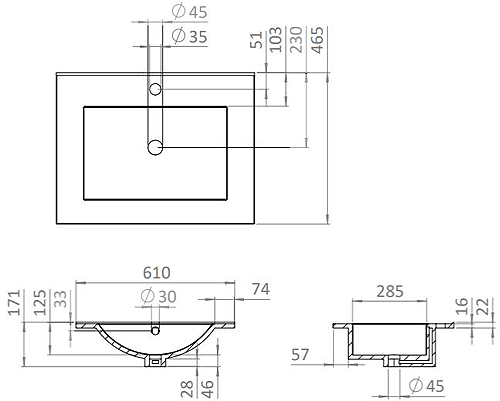 Additional image for Vanity Unit With Ceramic Basin (600mm, Matt Black, 1TH).