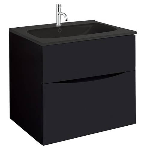 Additional image for Vanity Unit With Black Glass Basin (600mm, Matt Black, 1TH).