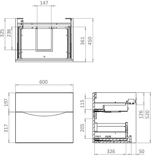 Additional image for Vanity Unit With White Glass Basin (600mm, Nordic Oak, 1TH).