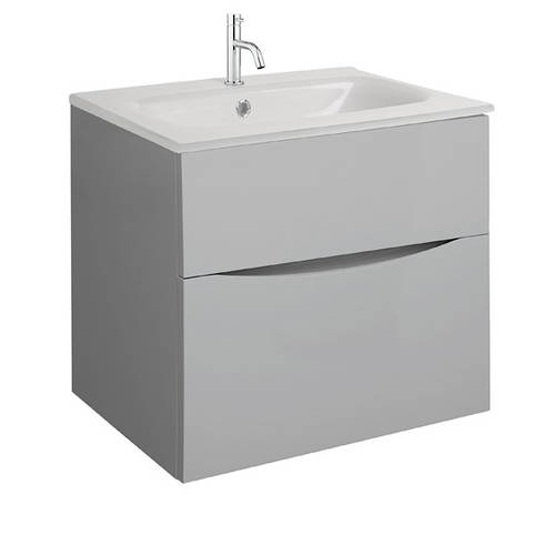 Additional image for Vanity Unit With White Glass Basin (600mm, Storm Grey, 1TH).