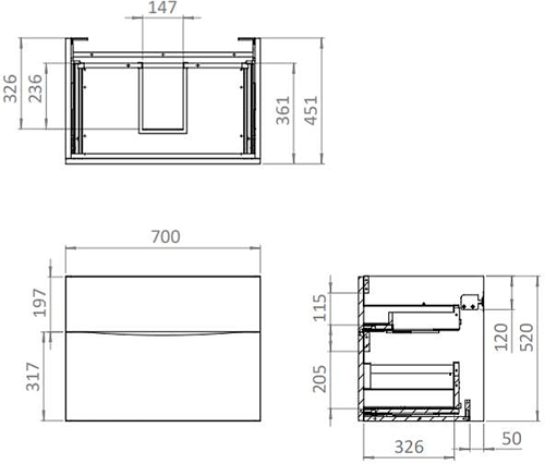 Additional image for Vanity Unit With Ceramic Basin (700mm, Matt Black, 1TH).