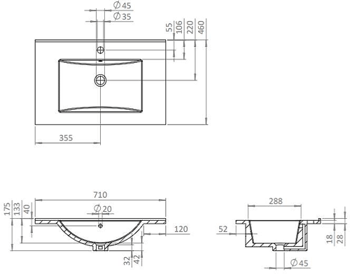 Additional image for Vanity Unit With Ceramic Basin (700mm, Matt Black, 1TH).