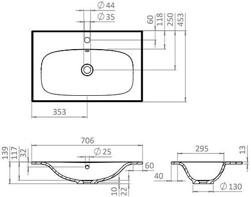 Additional image for Vanity Unit With White Cast Basin (700mm, Matt Black, 1TH).