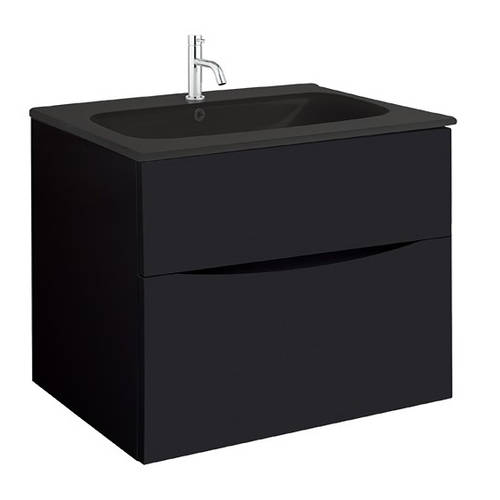 Additional image for Vanity Unit With Black Glass Basin (700mm, Matt Black, 1TH).