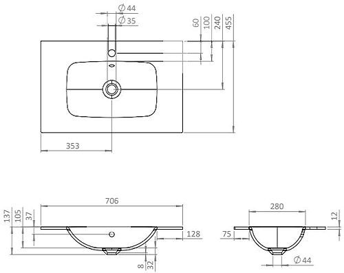 Additional image for Vanity Unit With White Glass Basin (700mm, Nordic Oak, 1TH).