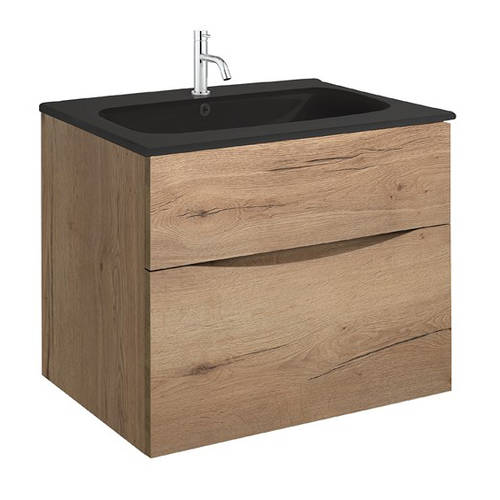 Additional image for Vanity Unit With Black Glass Basin (700mm, Windsor Oak, 1TH)