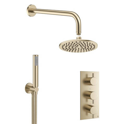 Additional image for 2 Outlet 3 Handle Shower Bundle (Brushed Brass).