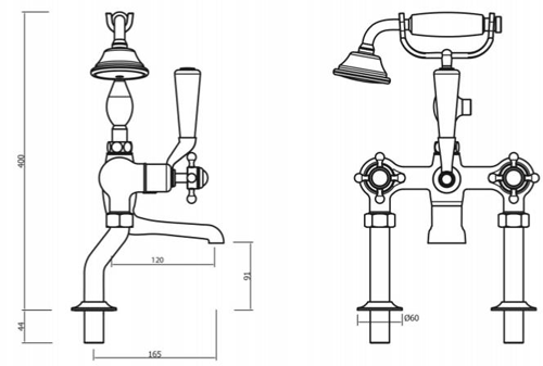 Additional image for Bath Shower Mixer Tap With Legs (C Head, Nickel).