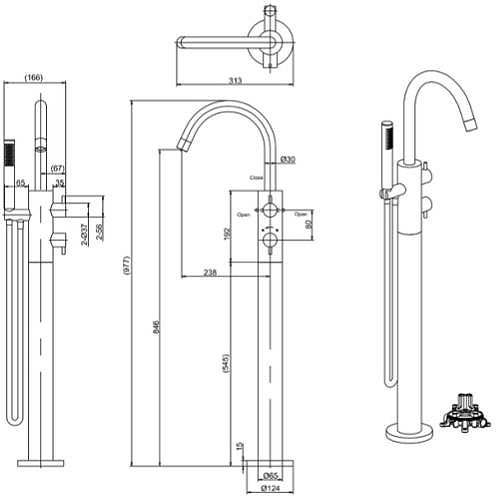 Additional image for Basin Mixer & Thermostatic Floor Standing BSM Tap Pack.