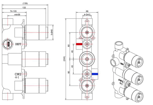 Additional image for Thermostatic Shower Valve (2 Outlets, Chrome).